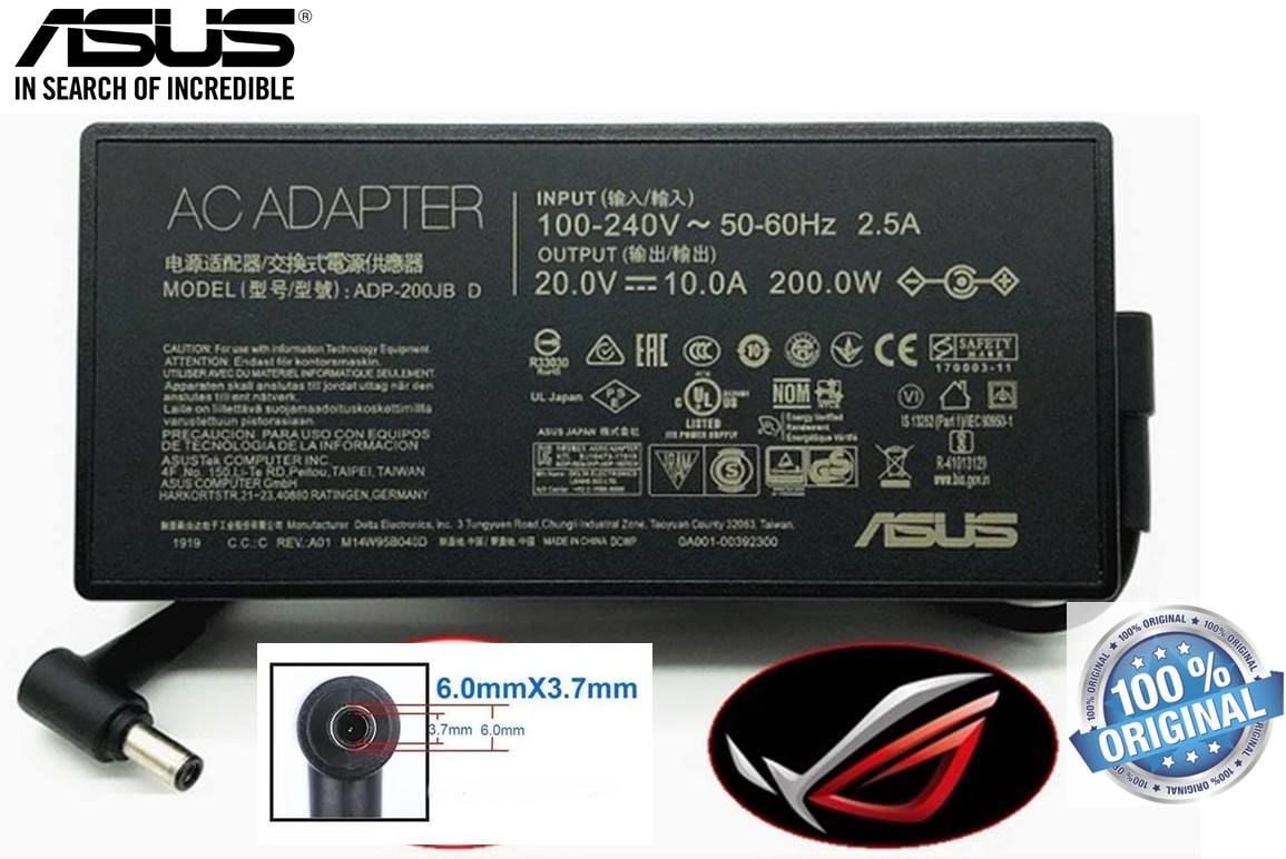 Asus Orjınal ADP-200JB  rog Zephyrus, TUF Gaming, ROG Strix 20V 10A 200w İğne Uç 6.0x3.7mm Adaptör Şarj Cihazı Asus Fx505 fx506 Fa506 fx507 fa507