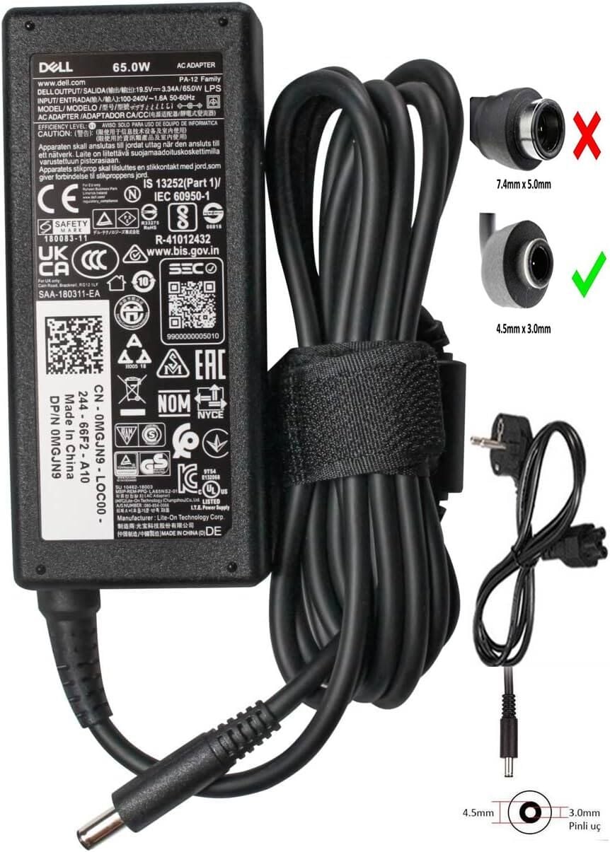 Dell Orjinal 19.5v 3.34A  ince uç  La65Ns2-01 0MGJN9 65w 4.5MM X 3.0MM DA45NM140,  DA65NM111-00,  HA65NS5-00,  HK45NM140, Adaptör Şarj Cihazı 3RG0T, GM456, 0JT9DM, JT9DM, 43NY4, 4H6NV,5K74V TJ76K 5NW44 70VTC 74VT4, G6J41, GG2WG GRPT6, A065R073, LADP-65TH