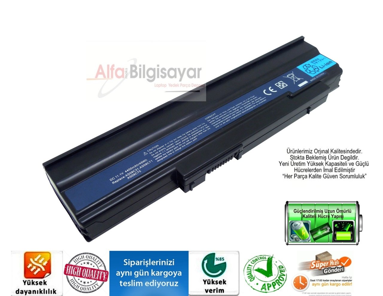 Acer Extensa ZR6 5635 5635g 5635z AS09C31, AS09C71, AS09C75, Acer Extensa 5235, 5635, 5635G, 5635Z, 5635ZG Pil, Acer eMachines E528 Pil Packard Bell EasyNote NJ31 NJ32 NJ65 NJ66 , Acer Notebook Bataryası, Acer Laptop Pil, Battery