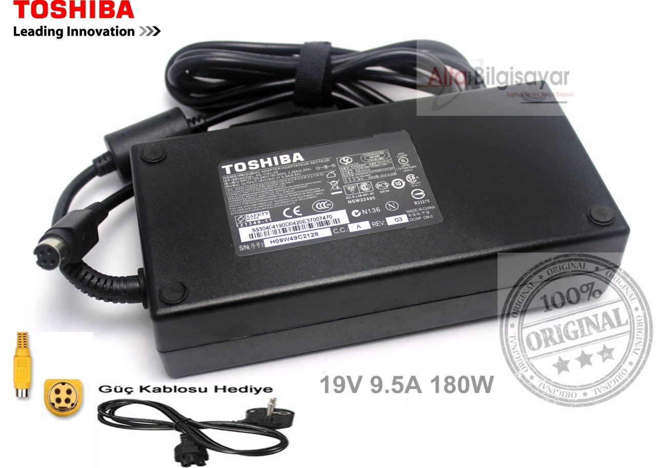 Toshiba 180w 19v 9.5A 4pin Dişi Giriş Toshiba Satellite X200 X500 X870 X875, Qosmio X205 X305 X500 X505 X770 X775 X870 X875 X70 PA3546E-1AC3, ADP-180HB B,  PA3673U-1AC3, PA-1181-02,  PA3546U-1ACA, PA3546U-1AC3 Adaptör Şarj Cihazı