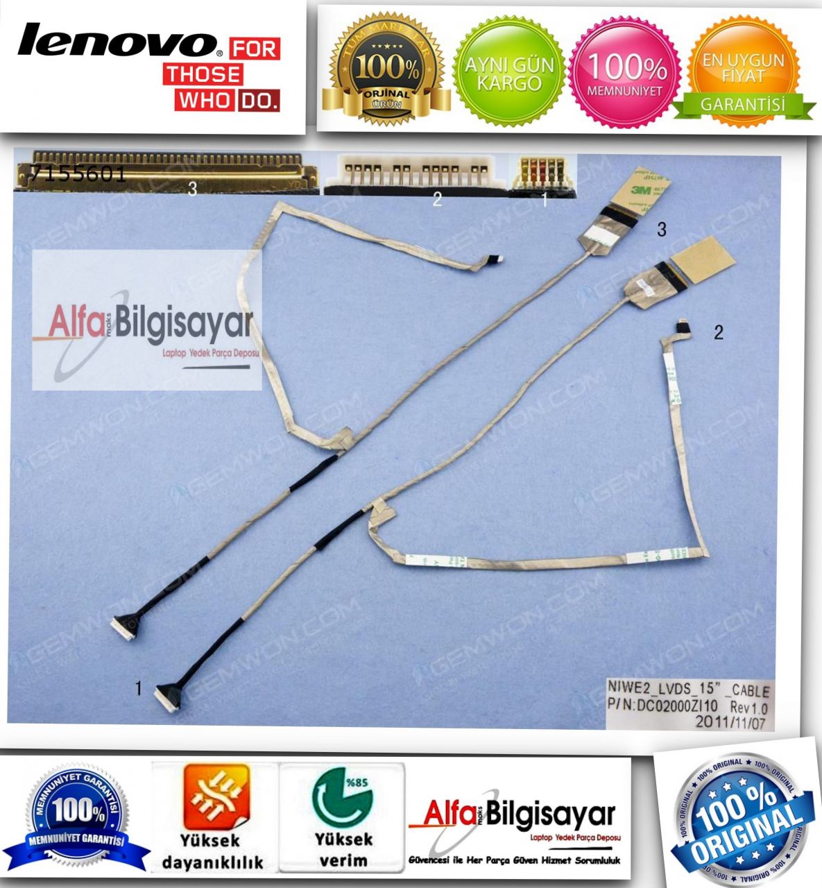 Lenovo IdeaPad G560, G560e G565 20042, 20679 G560e 20107, 21050 Z560 Z565 20060 20066 Laptop LCD Video Cable DC02000ZI10 Video Cable Kablo  Part no:DC02000ZI10