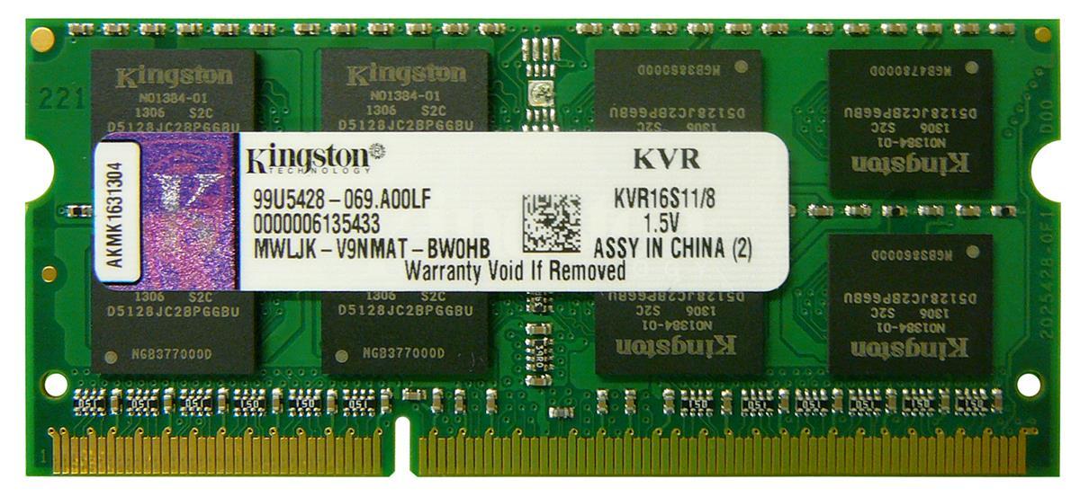8GB 1.5V DDR3 LAPTOP NOTEBOOK UYUMLU RAM KVR16S11/8 Kingston 8GB PC3-12800 DDR3-1600MHz non-ECC Unbuffered CL11 204-Pin SoDIMM Dual Rank Memory Module