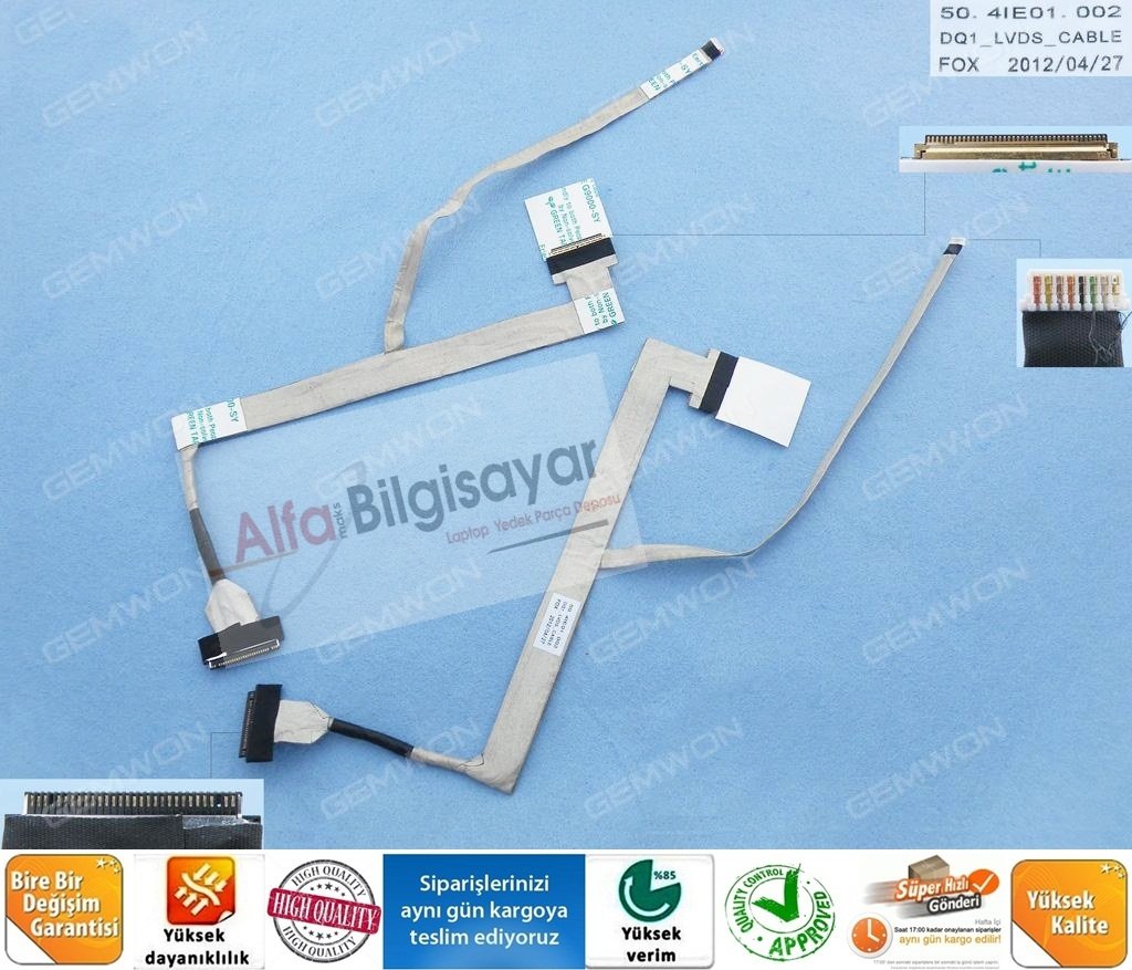 DELL INSPIRON 5110 N5110 3550 V3550 50.41E01.001 50.4IE01.001 50.4IE01.101 50.41E01.001 50.4IE01.201 DP/N 03G62X - Wistron DQ15 LED LCD KABLO  Part No :50.4IE01.101  -  50.41E01.001 - 3G62X