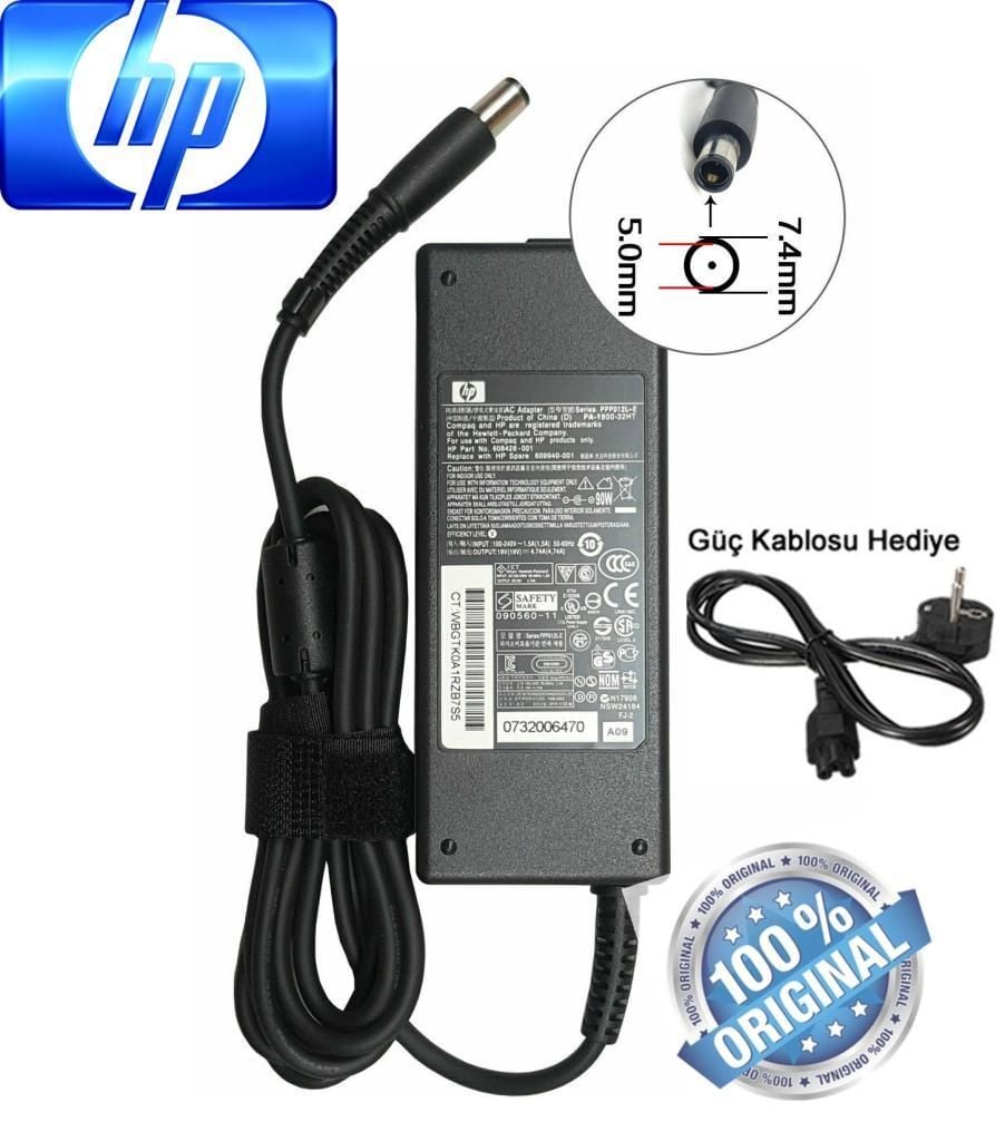 Hp Pavilion Elitebook Probook Orjinal Adaptor 19v 4.74a 90w igne Uç  Dv3 Dv4 Dv5 Dv6 Dv7 Dv8 Dm3 Dm4 G6 Serisi