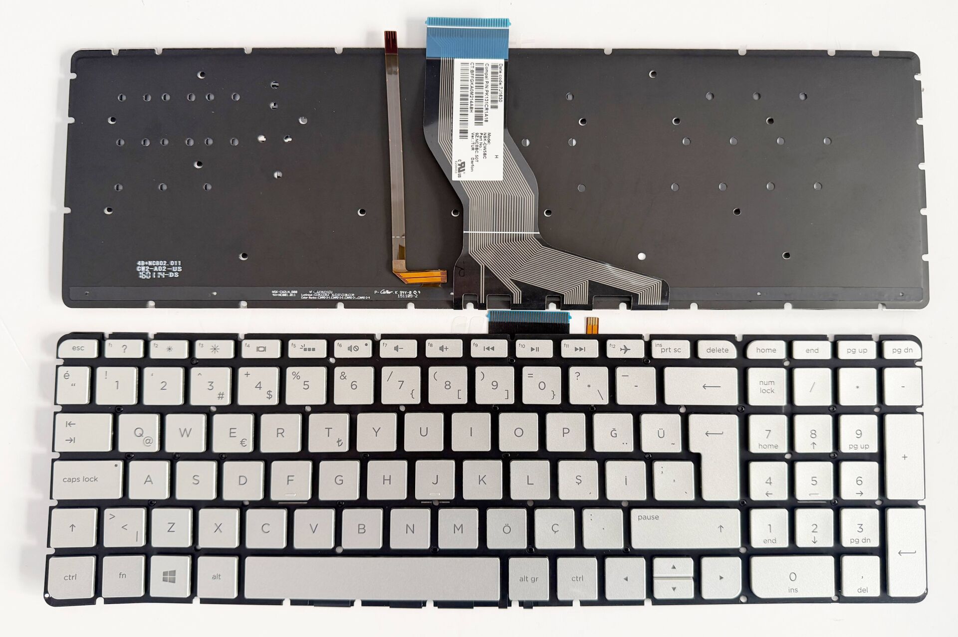 HP Pavilion  15-AB Serisi Envy X360 M6-W 15-W 15T-W TPN-Q158  TPN-Q159 Gümüş Gri ışıklı Klavye Tuş Takımı Büyük enterli