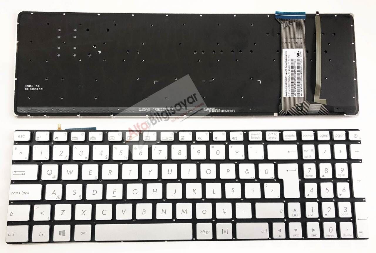 Asus Rog G741J G741JM G741JW N752 N752V N752VX R555 R555J R555JB R555JK R555JM R555JQ R555JW R555JX R555Z R555ZU R561V R561VX ZX50 ZX50J ZX50JX ZX50VW ZX50VX G58 G58JM G58JW G58VW klavye Aydınlatmalı Silver Gümüş