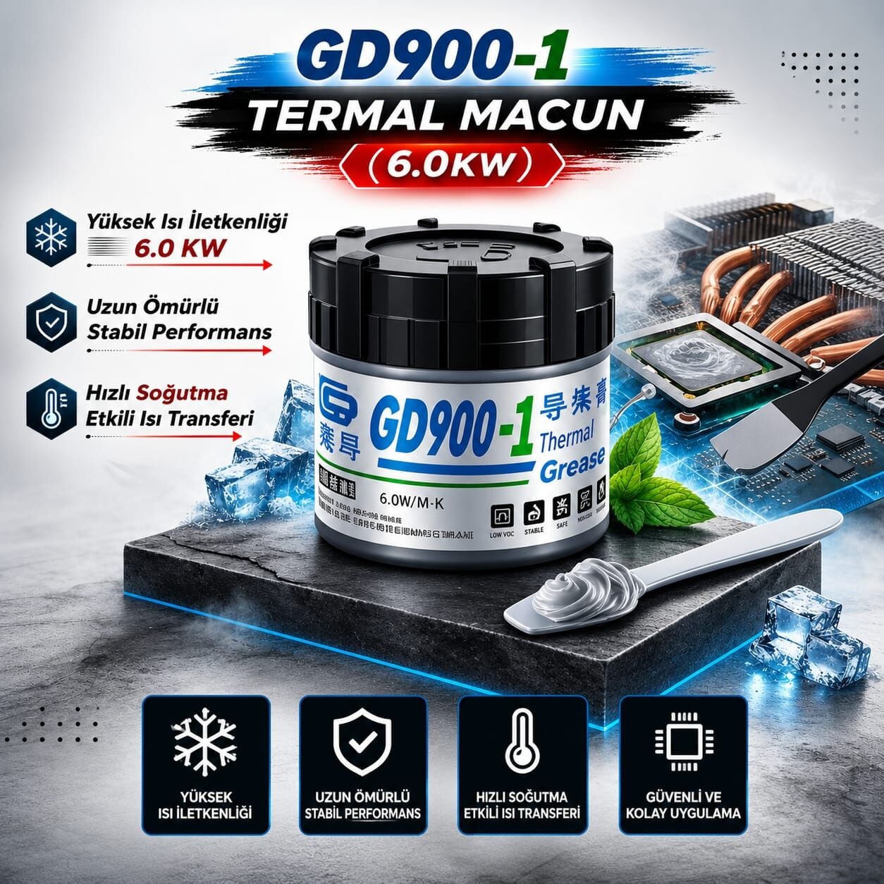 Termal Macun GD900-1 30gr 6.0W/M-K 2025/06/15 Yüksek performanslı Gaming cihazlar için mükemmel Sogutma