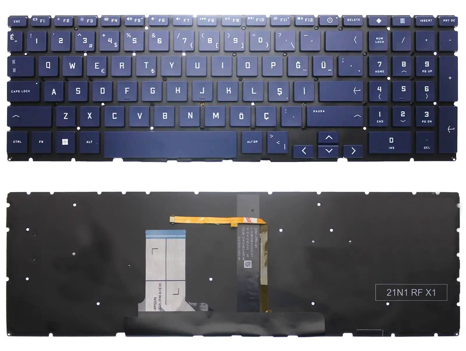 Hp Victus Gaming 15-fa, 15-fb 16-d, 16-e, 16-s, 16-r, Tpn-c169 Tpn-c170 Tpn-q263 Tpn-q264 Tpn-q278 Tpn-q279 V204346as1 Işıklı Orjınal  mavi Renk Klavye Tuş Takımı