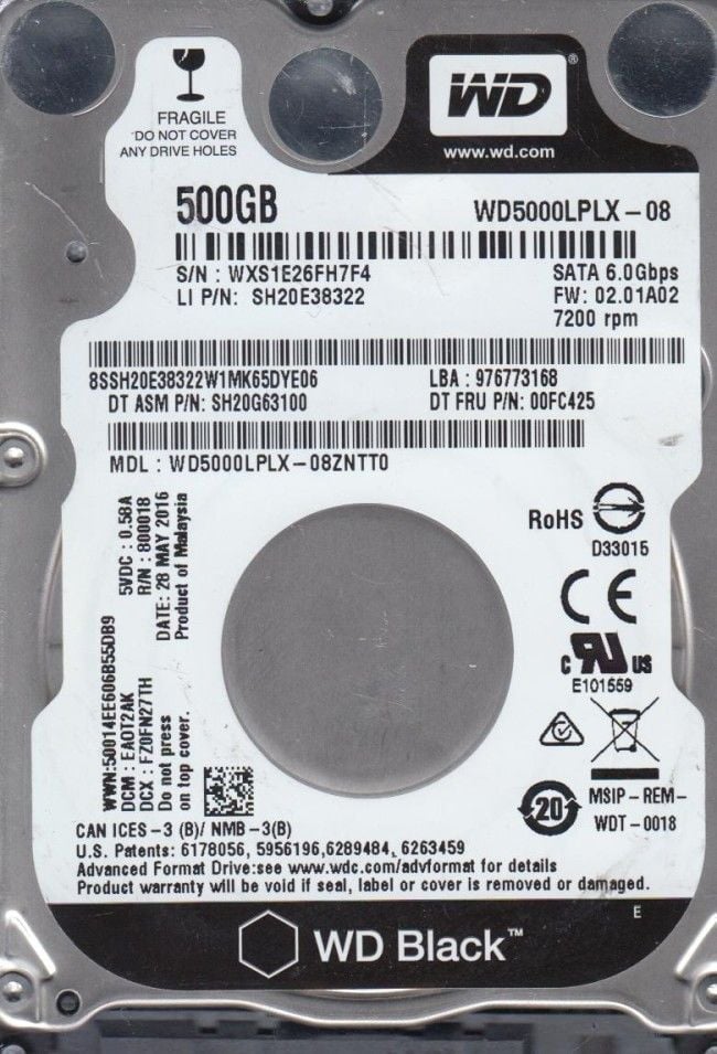 500 GB Western Digital Black WD5000LPLX SATA 3.0 7200RPM 2.5