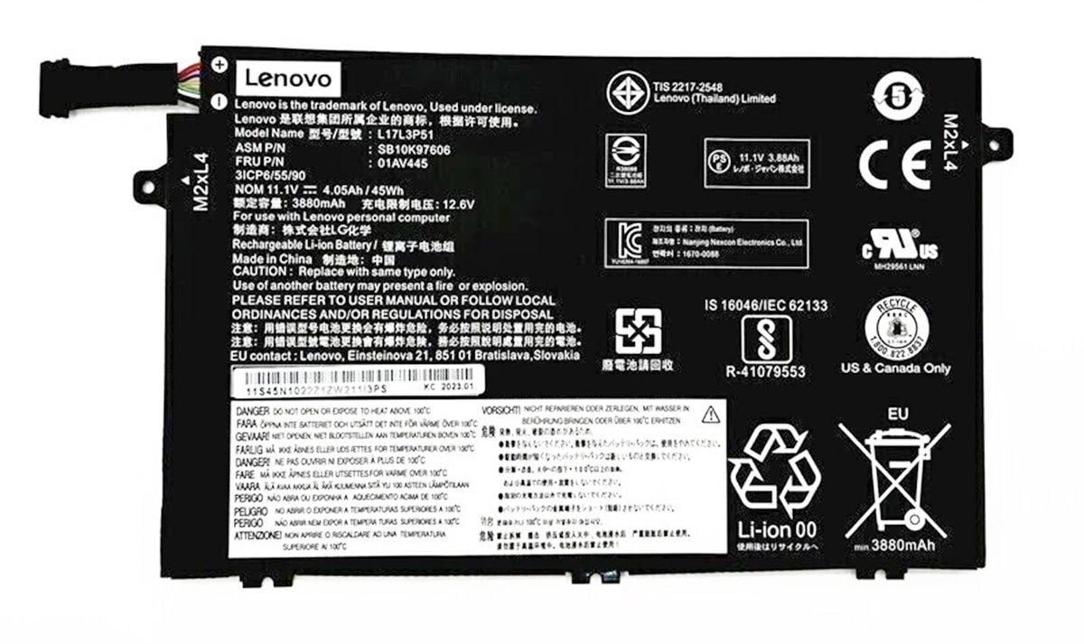 Lenovo Thinkpad Orjinal 01av445 01Av446 01Av447 L17C3P51 L17M3P51 L17M3P52 L17L3P51 E480 20Kn, 20Kq E490 Type 20N8, 20N9, E590 20Nb, 20Nc, E580 E585, E595 20Nf, E15 Gen2 20Rd 20Re E14 20Ra, 20Rb E41-50 82Hw 82Hx E41-55 82Fj TP00095A Batarya Pil