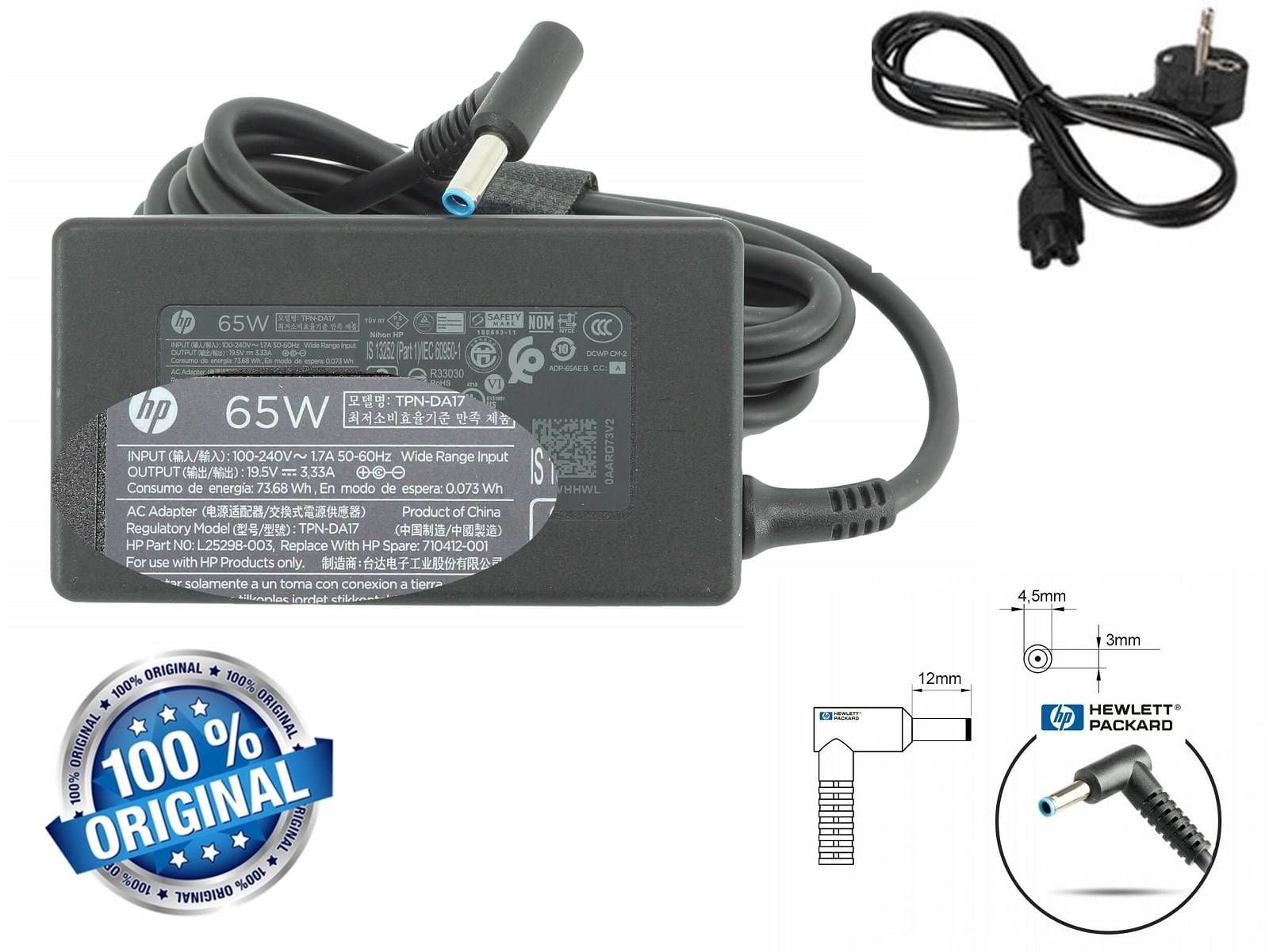 Orjınal Hp 19.5v 3.33a 65w Ultrabook İğne Uç 4.5 x 3.0mm mavi Pinli Uç Adaptörü,Şarj Cihazı HP 250 255 256 G3 15-G 15-H 15-R HP 250 G4, 250 G5, 255 G4, 255 G5, 15-ac, 15-af, 15-ay, 15-ba, 15-be, 15-bd, 15-bf, 15-bg, L25298-014 TPN-LA16 TPN-DA14 TPN-LA15