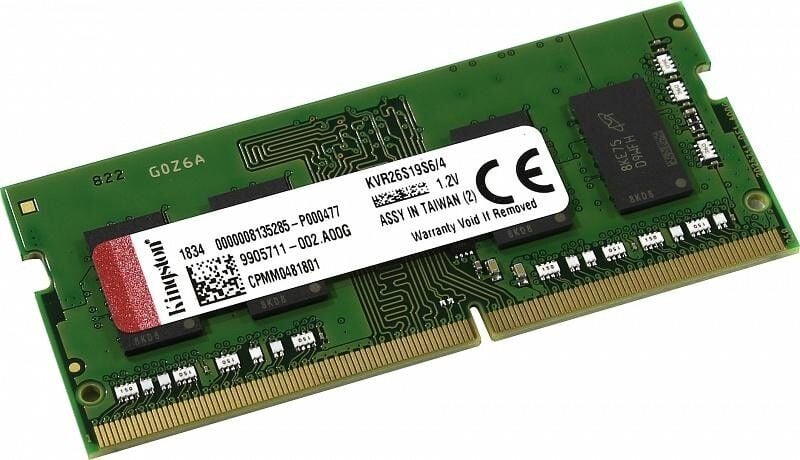 Kingston Value RAM 4GB DDR4 2666MHZ 1,2v KVR26S19S84 Notebook Memory  SODIMM Ram