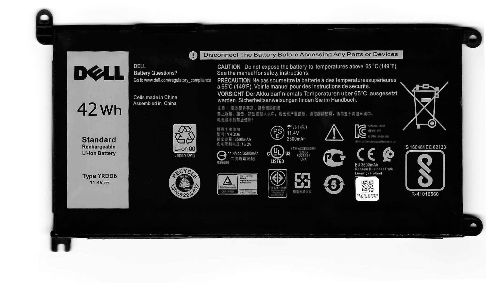 Dell YRDD6, 0YRDD6 Inspiron 3785 3793 5491 5494 5590 5593 Batarya 3501 3502 3505 3595 3781 3782 3501 3502 3505 3595 3781 3782 Inspiron 3582 5593 3482 5485 5582 5585 Vostro 5581 3490 3501 3500 5490 5581 1VX1H VM732 01VX1H 0VM732 Dell Batarya Pil