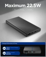 Spigen 10000 mAh Alüminyum 22.5W USB-C+USB-A Giriş/Çıkış Hızlı Şarj 3 Port Kablo+Çanta Powerbank