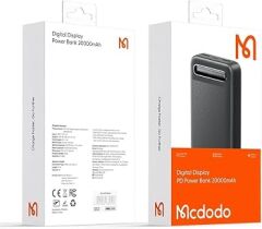 Mcdodo 20000mah Powerbank Led Ekranlı 20.000 Mah Taşınabilir Şarj Cihazı Siyah